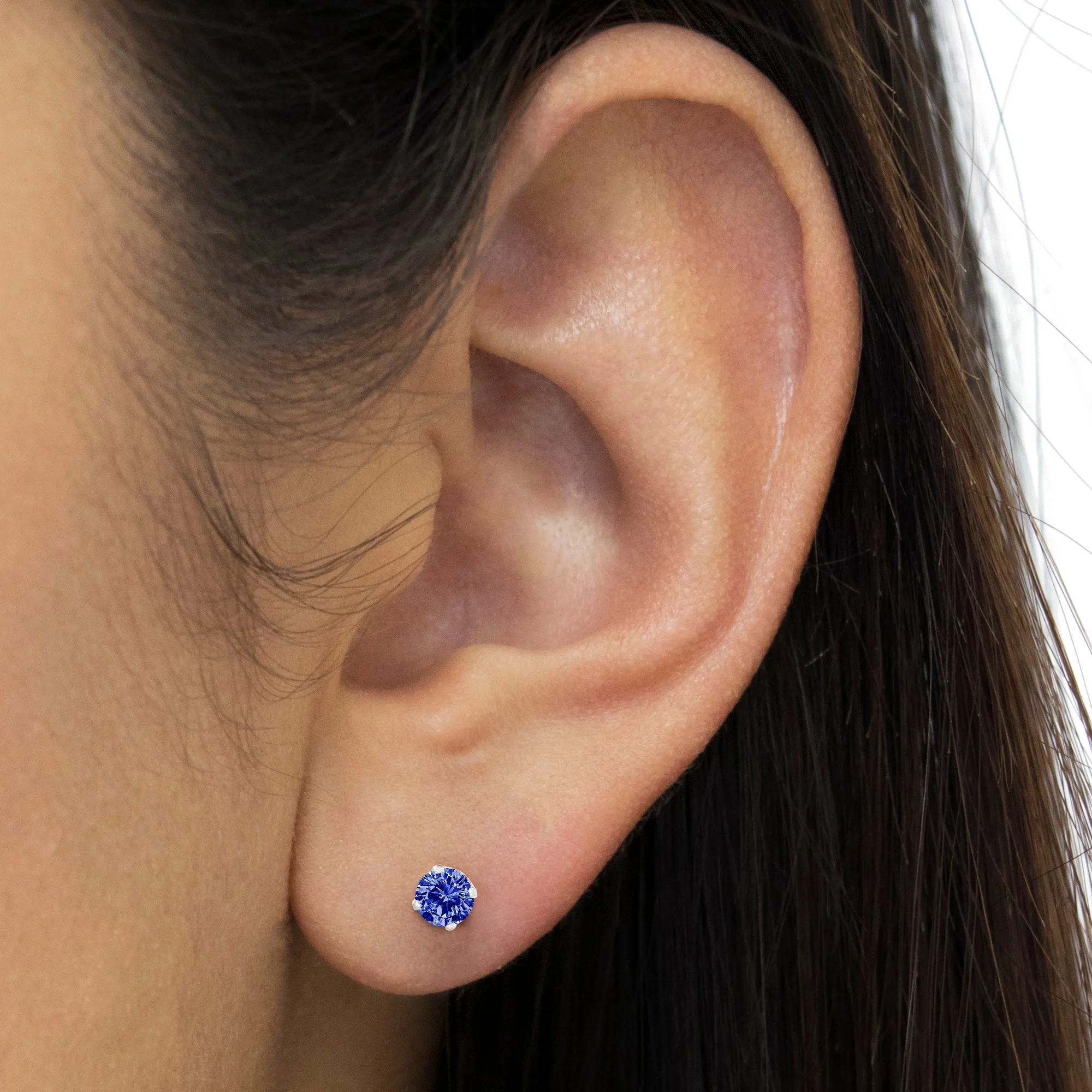 .925 Sterling Silver 1/5 Cttw Round Brilliant-Cut Blue Diamond Classic 4-Prong Stud Earrings