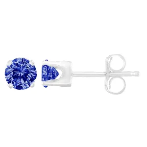 .925 Sterling Silver 1/5 Cttw Round Brilliant-Cut Blue Diamond Classic 4-Prong Stud Earrings