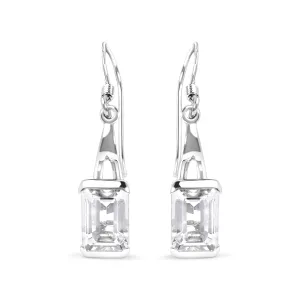 .925 Sterling Silver 3.0 Cttw Emerald Cut White Topaz Solitaire Dangle Earring