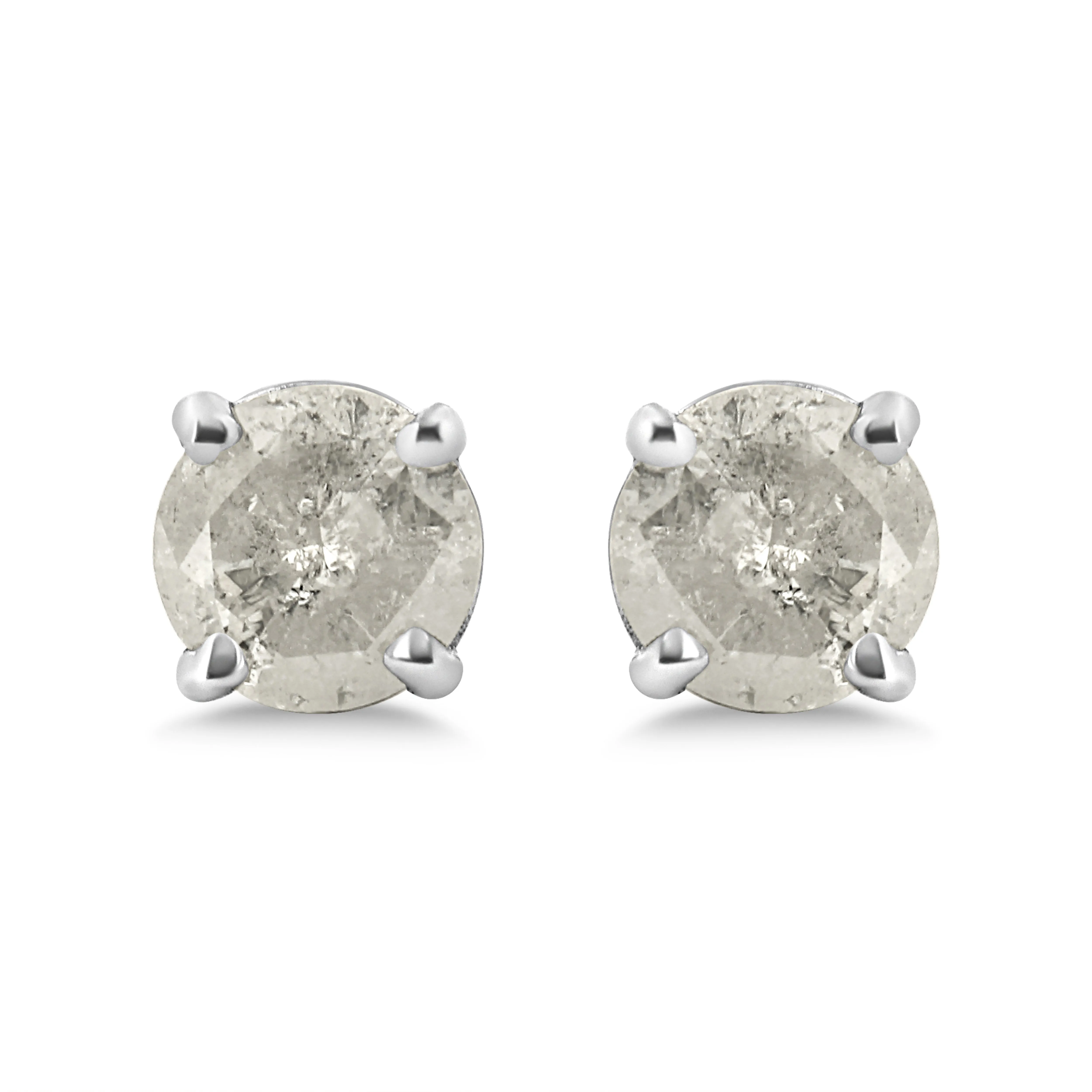 .925 Sterling Silver 4-Prong Round-cut "Salt and Pepper" Diamond Classic Stud Earrings