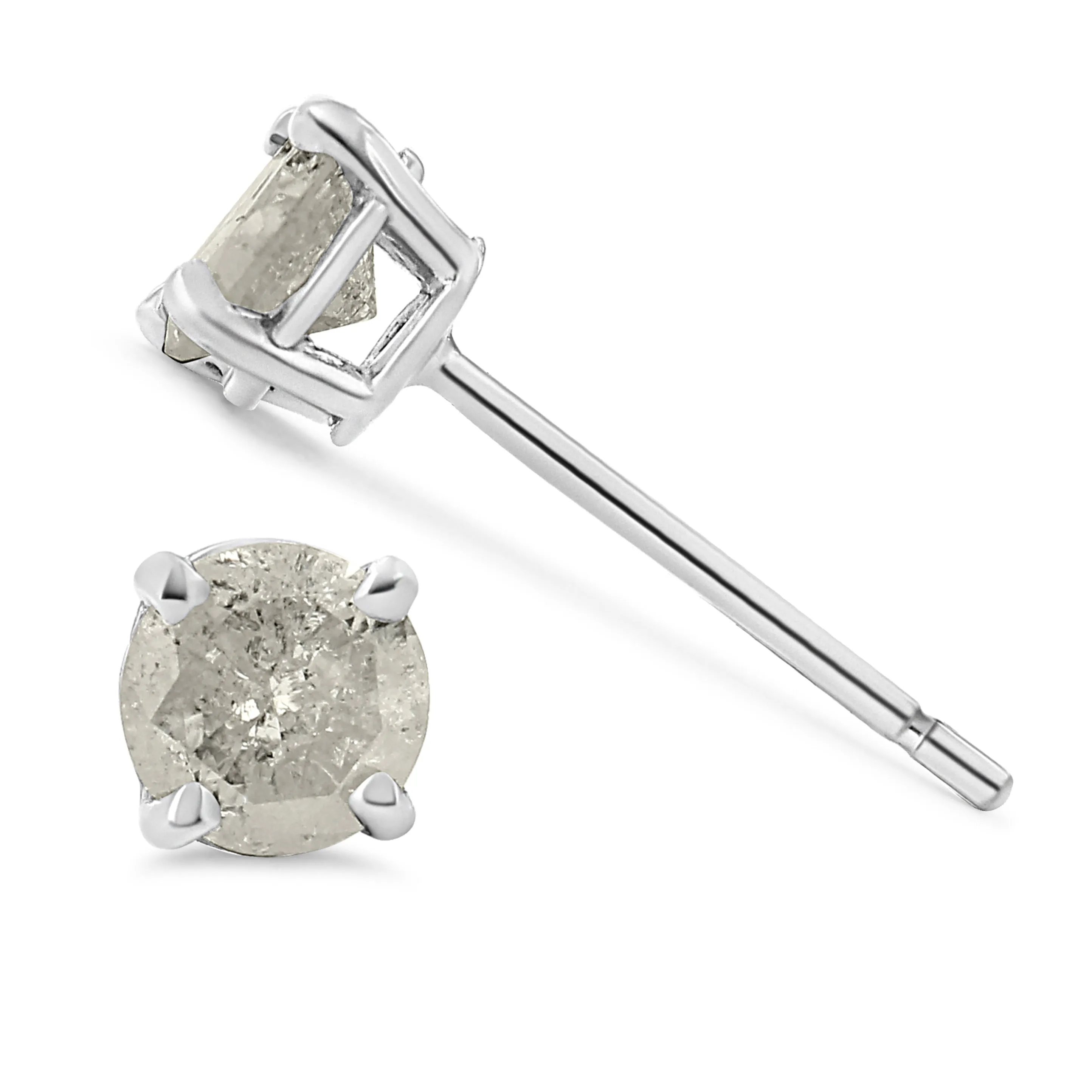 .925 Sterling Silver 4-Prong Round-cut "Salt and Pepper" Diamond Classic Stud Earrings