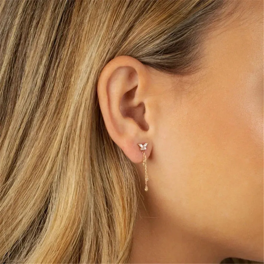 925 Sterling Silver Butterfly Tassel Earrings