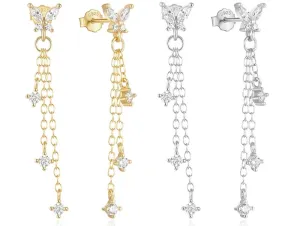 925 Sterling Silver Butterfly Tassel Earrings