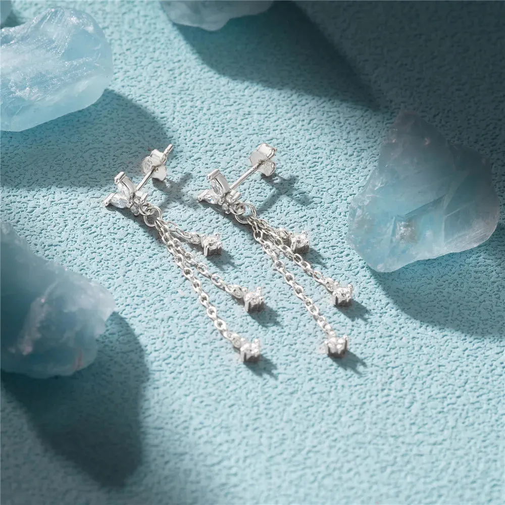 925 Sterling Silver Butterfly Tassel Earrings