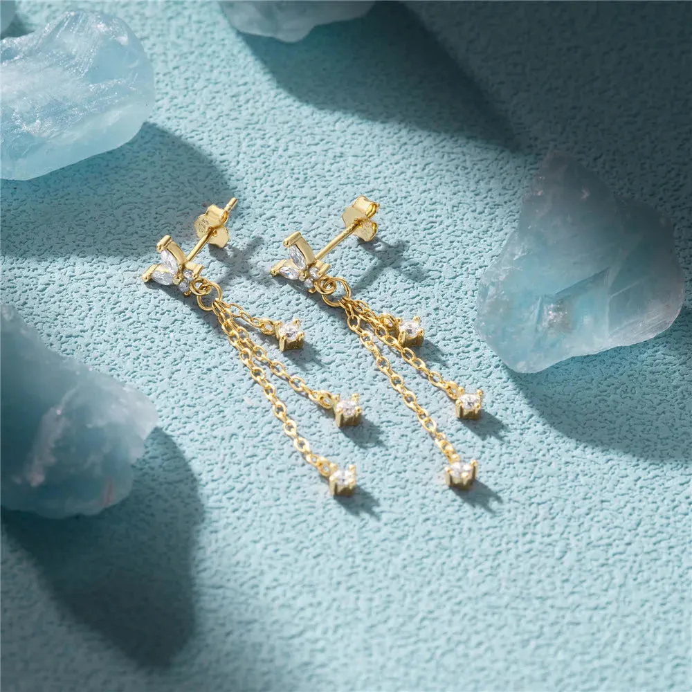 925 Sterling Silver Butterfly Tassel Earrings