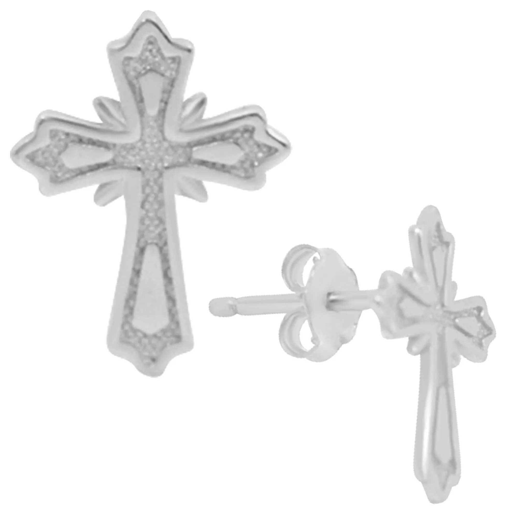 925 Sterling Silver Cross Design Earrings Stud Push Backing