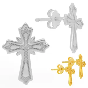 925 Sterling Silver Cross Design Earrings Stud Push Backing