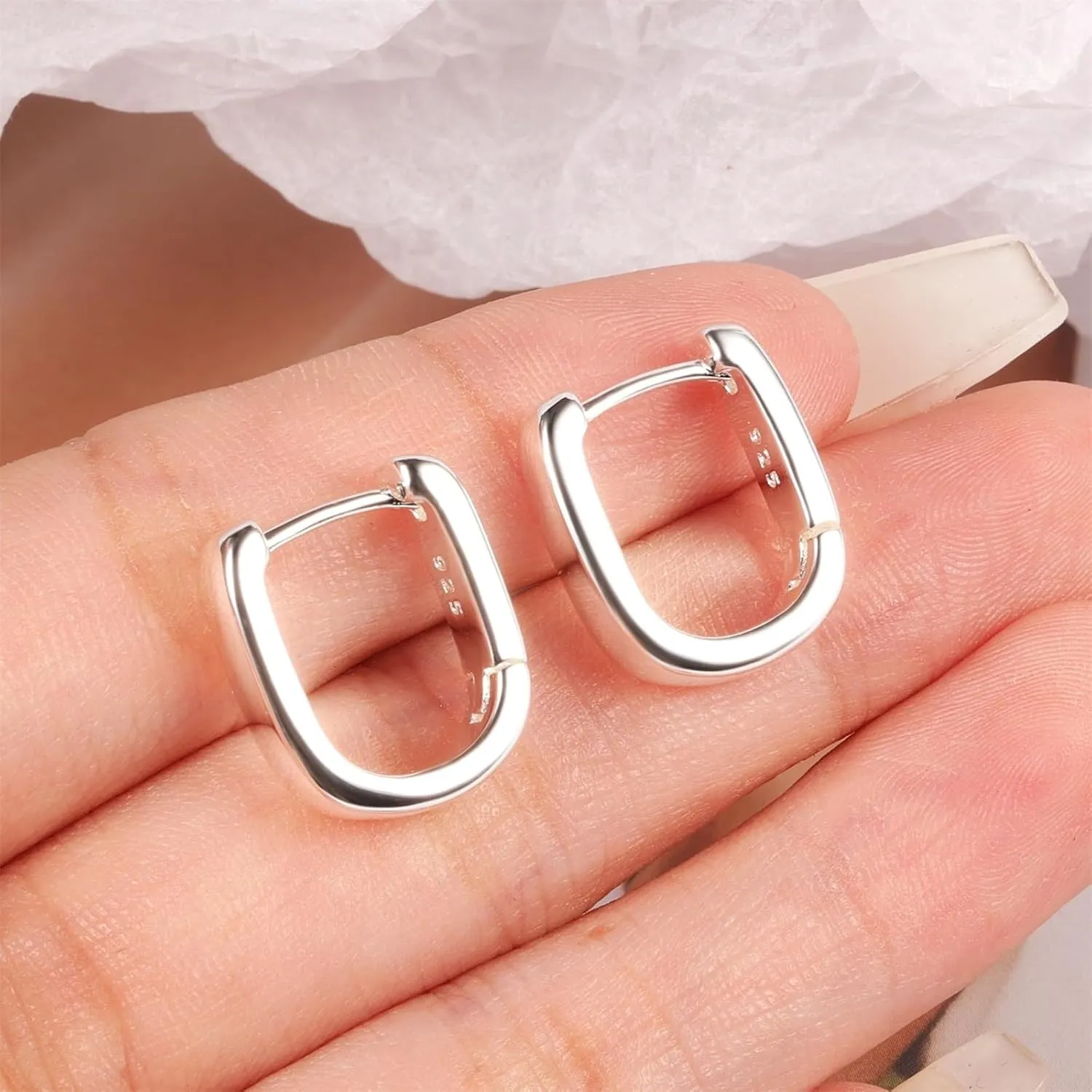 925 Sterling Silver Earrings Geometric Hoop Earrings Square Hypoallergenic Jewelry Gifts for Women