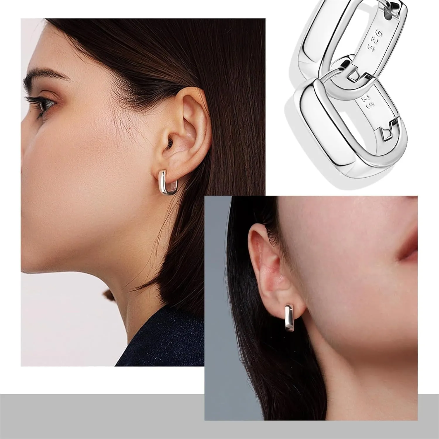 925 Sterling Silver Earrings Geometric Hoop Earrings Square Hypoallergenic Jewelry Gifts for Women