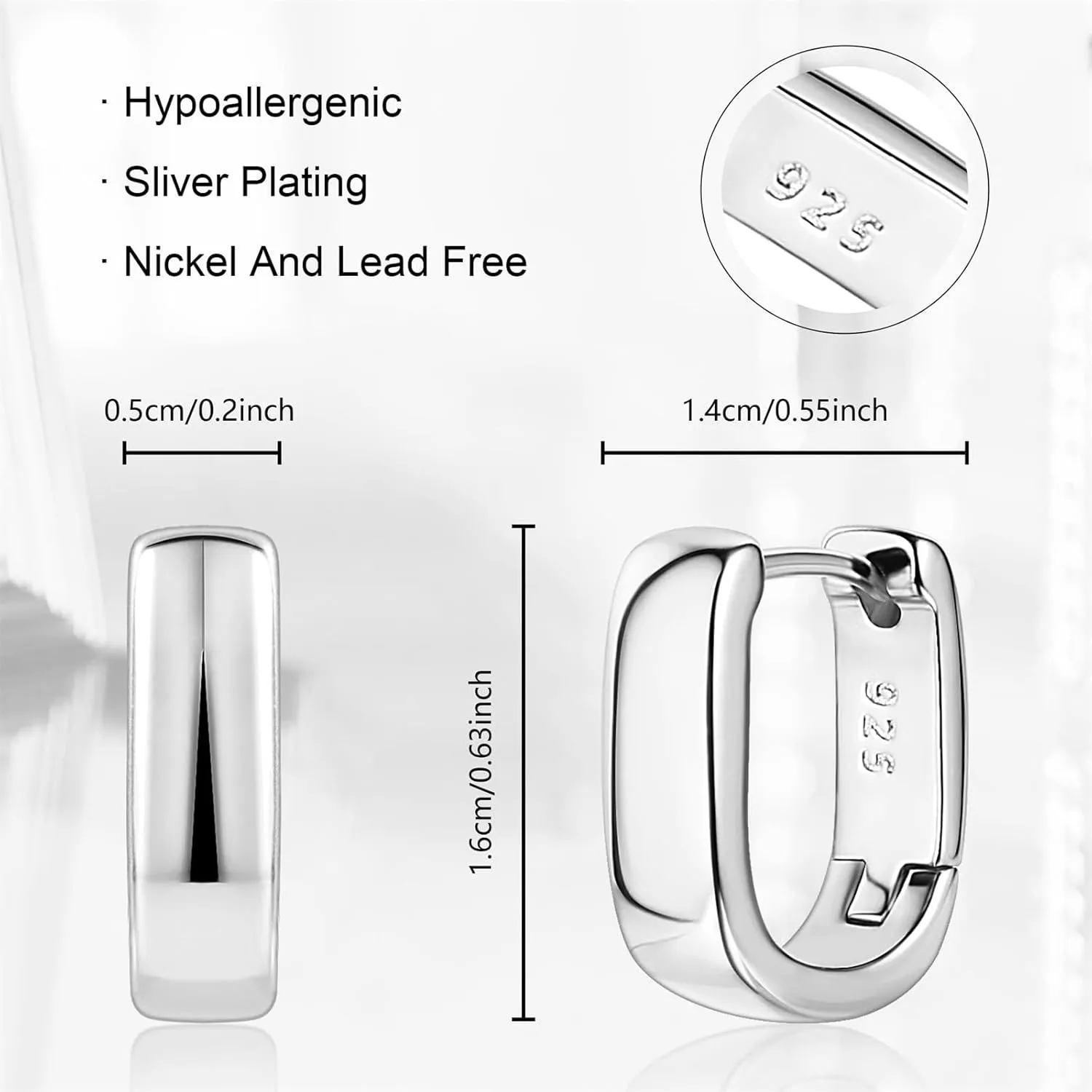 925 Sterling Silver Earrings Geometric Hoop Earrings Square Hypoallergenic Jewelry Gifts for Women