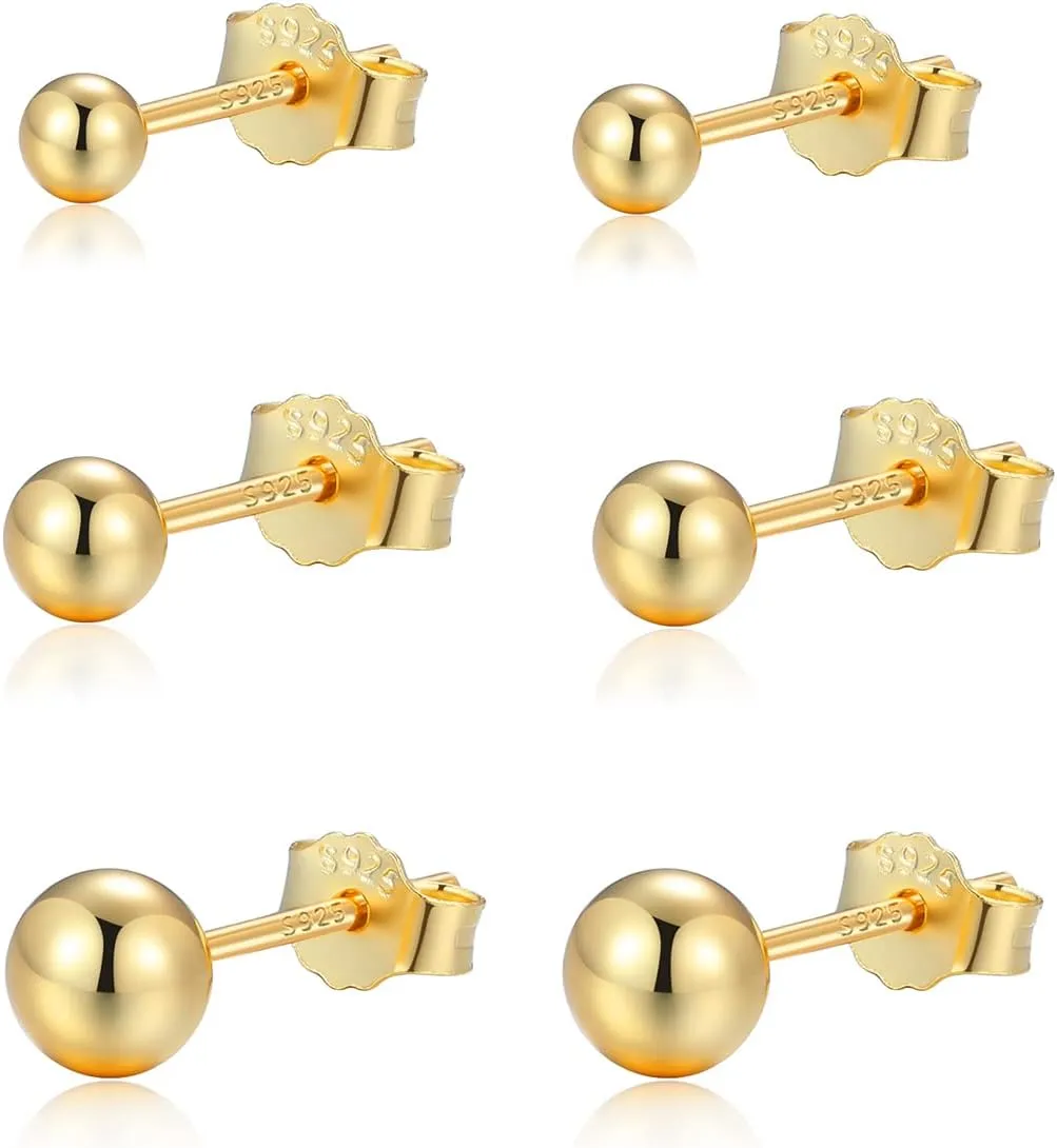 925 Sterling Silver Earrings Set Tiny Ball/Flat Dot Earrings Small Round Disc Tragus Cartilage Studs for Multiple Piercings 3PCS Set