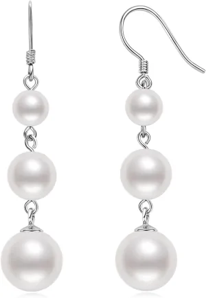 925 Sterling Silver Freshwater Pearl Drop Earrings for Women - June Birthstone Long Dangle Jewelry Gifts for Mom, Wife, Girlfriend
