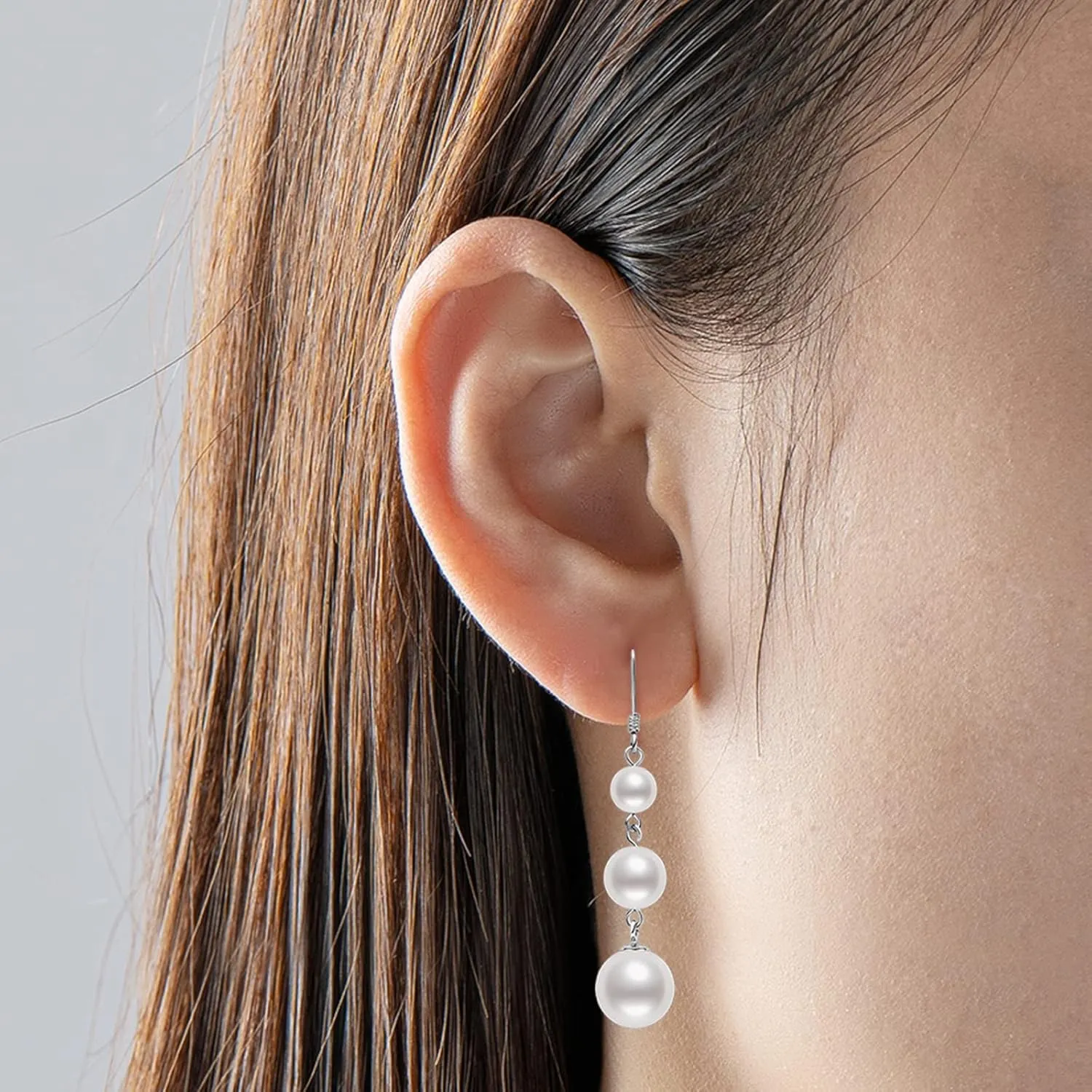 925 Sterling Silver Freshwater Pearl Drop Earrings for Women - June Birthstone Long Dangle Jewelry Gifts for Mom, Wife, Girlfriend