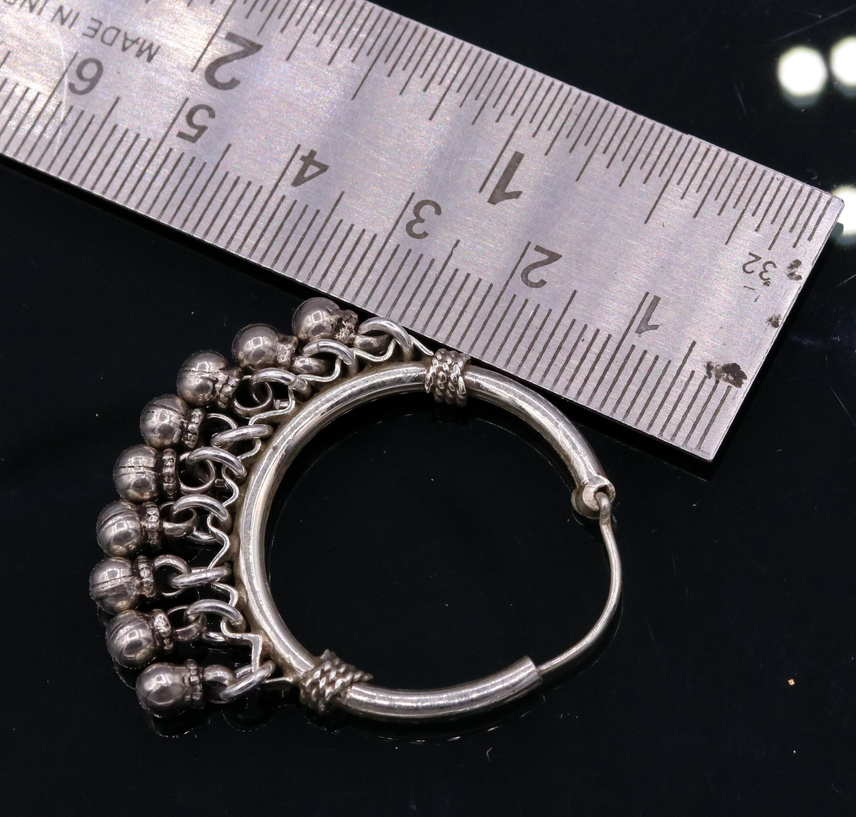 925 Sterling silver handmade fabulous hoops earrings with hanging bells amazing antique designer earrings jewelry for girl's s334