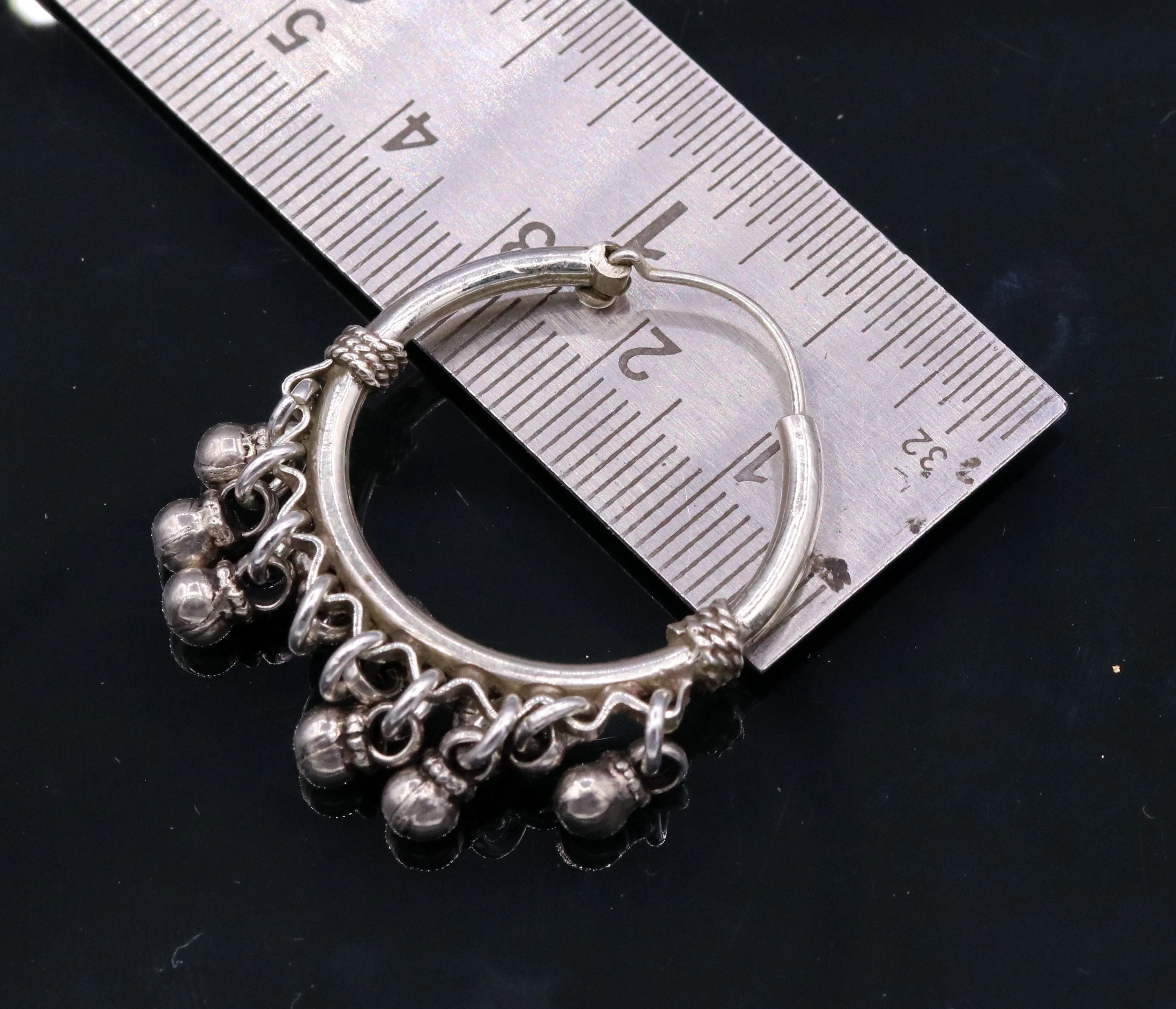 925 Sterling silver handmade fabulous hoops earrings with hanging bells amazing antique designer earrings jewelry for girl's s334