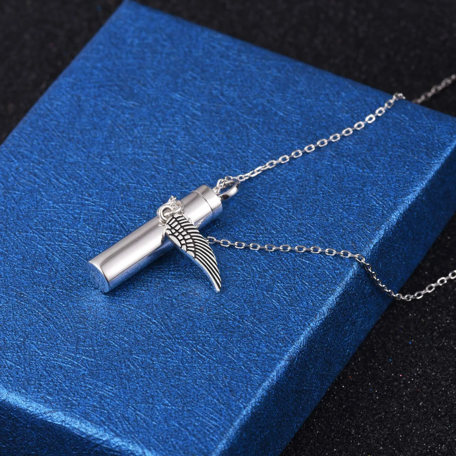 925 Sterling Silver Minimalist Urn Pendant Ash Necklace Cylinder Memorial Ashes Keepsake Holder Exquisite Cremation Jewelry With wings urn necklace