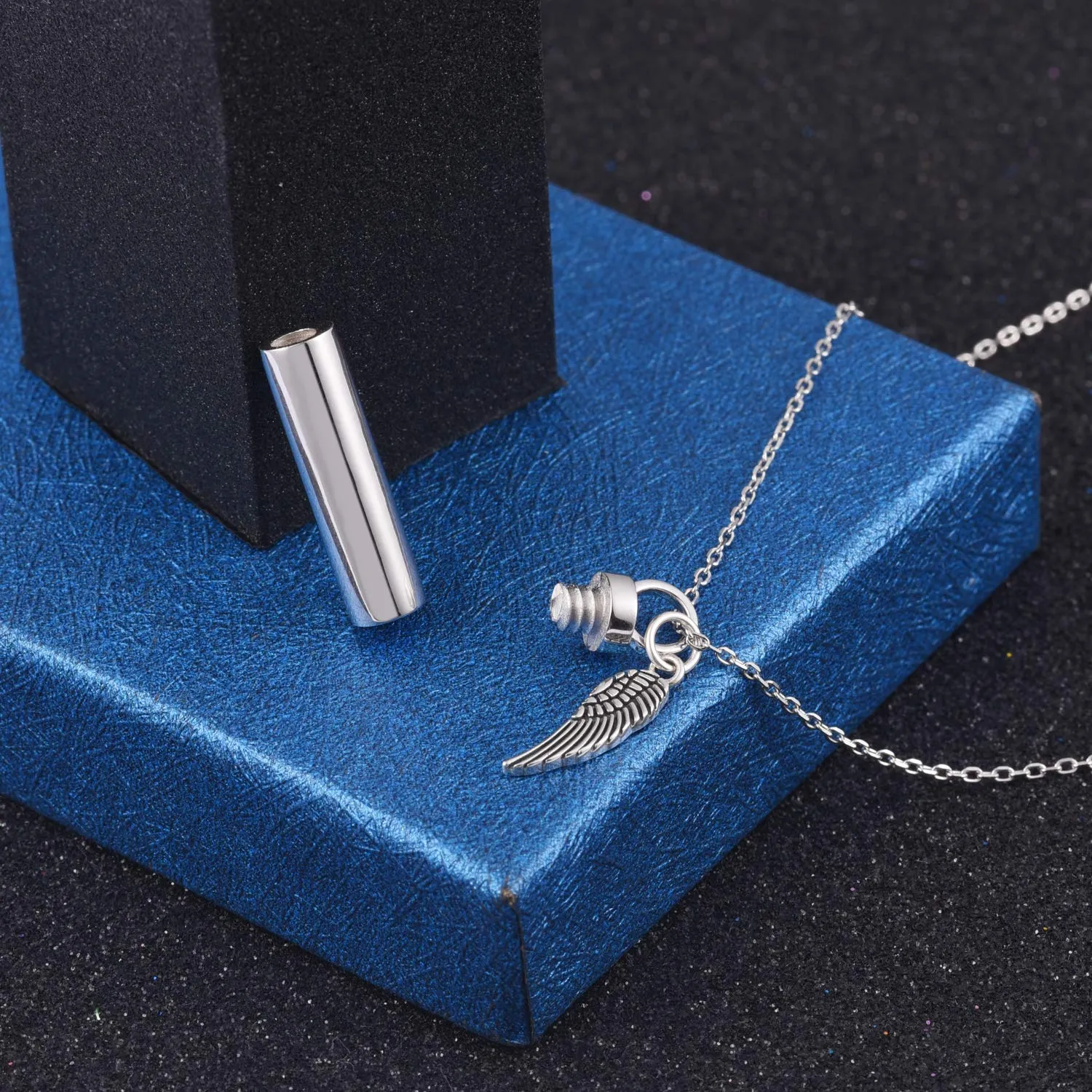 925 Sterling Silver Minimalist Urn Pendant Ash Necklace Cylinder Memorial Ashes Keepsake Holder Exquisite Cremation Jewelry With wings urn necklace