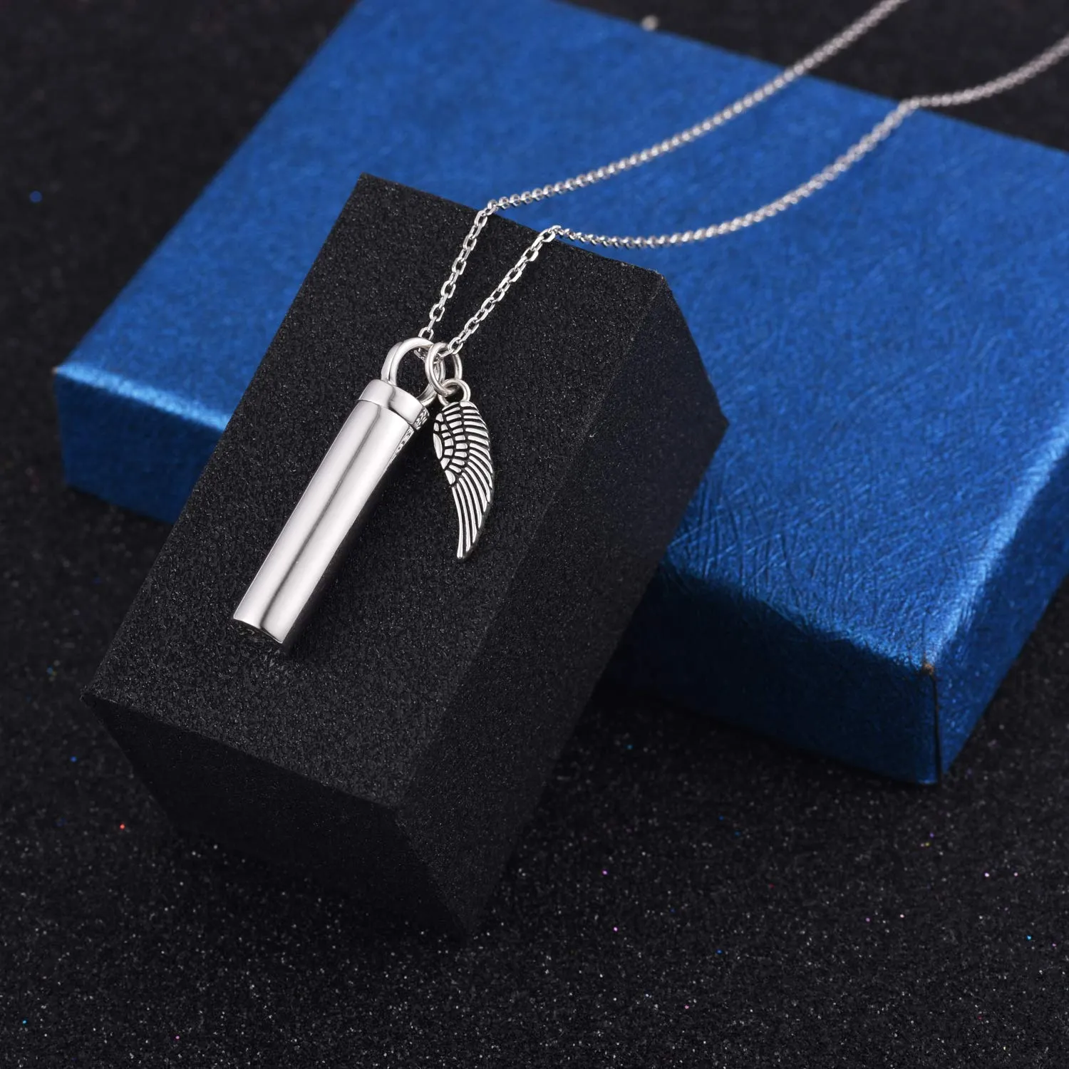 925 Sterling Silver Minimalist Urn Pendant Ash Necklace Cylinder Memorial Ashes Keepsake Holder Exquisite Cremation Jewelry With wings urn necklace