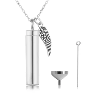 925 Sterling Silver Minimalist Urn Pendant Ash Necklace Cylinder Memorial Ashes Keepsake Holder Exquisite Cremation Jewelry With wings urn necklace