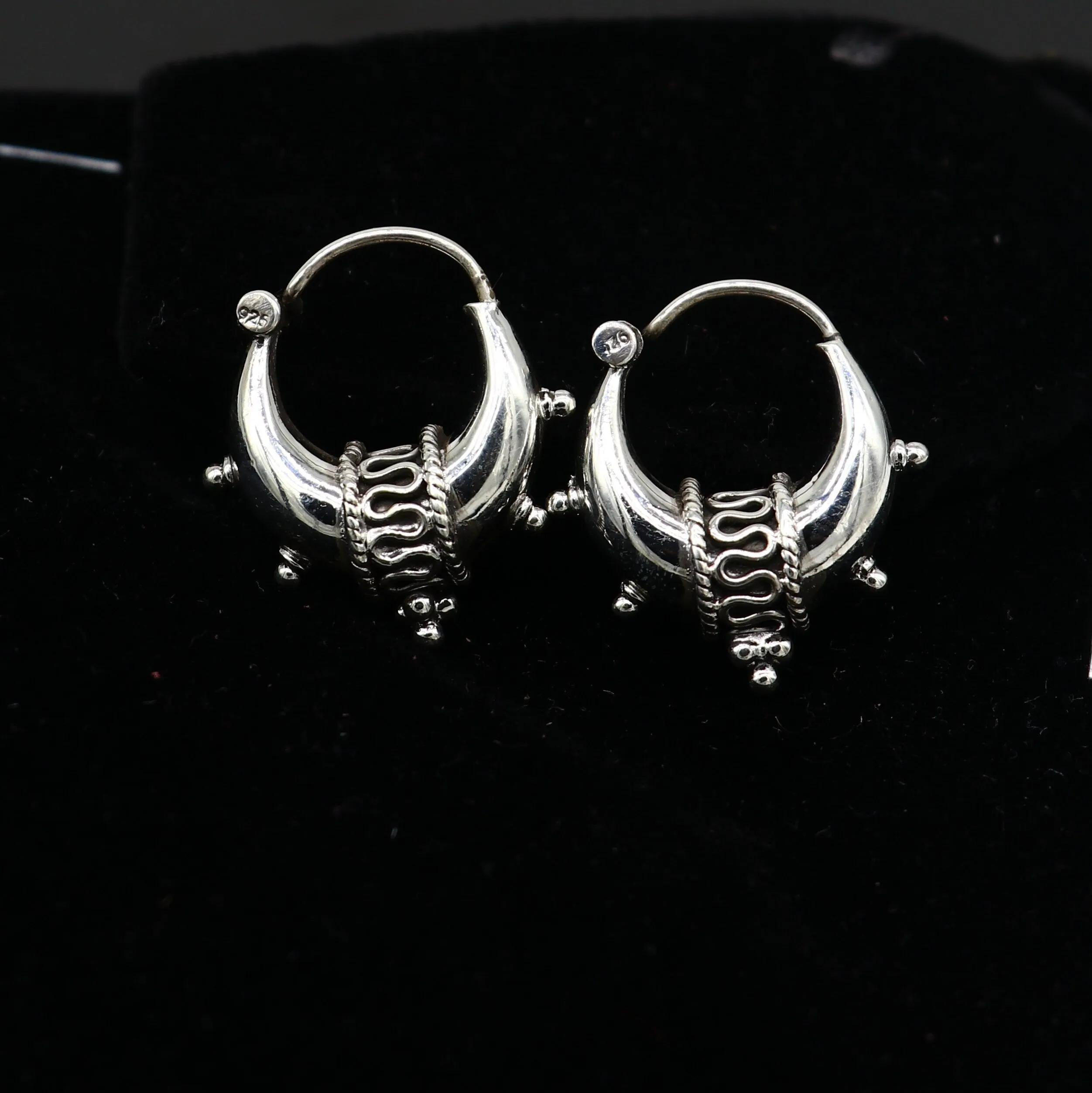 925 sterling silver plain shiny traditional cultural design elegant hoops earrings kundal tribal belly dance brides dainty jewelry s1157