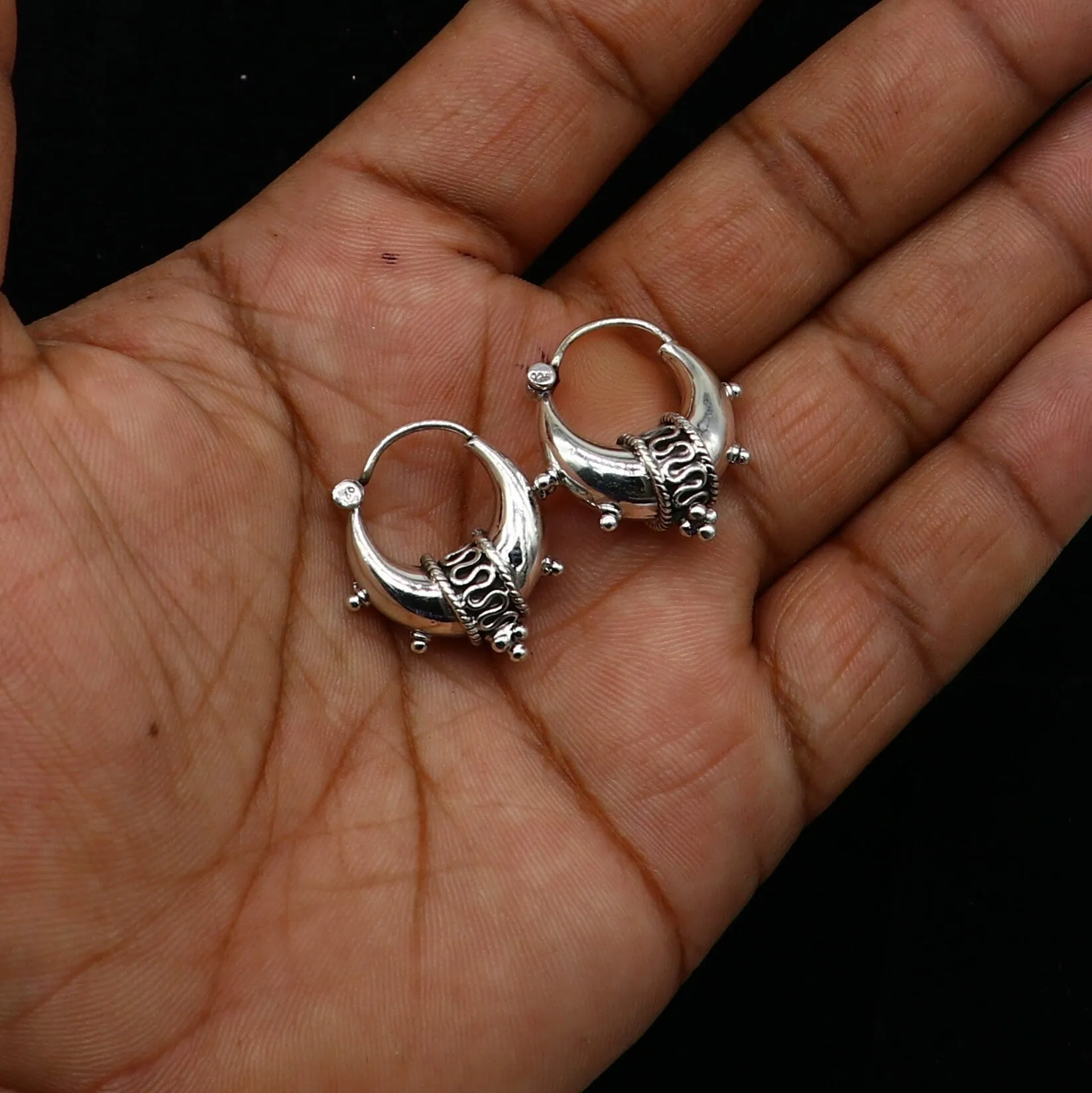 925 sterling silver plain shiny traditional cultural design elegant hoops earrings kundal tribal belly dance brides dainty jewelry s1157
