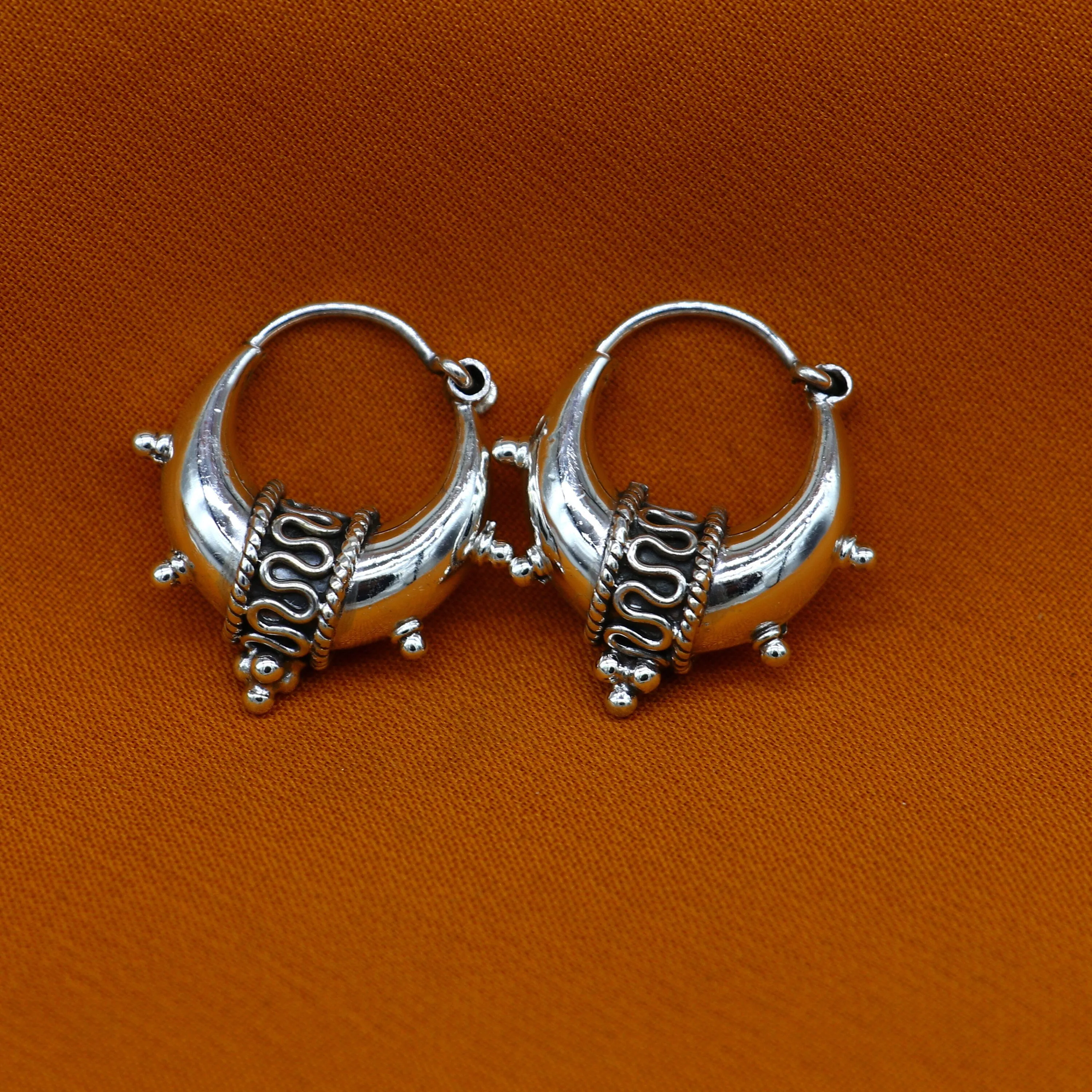 925 sterling silver plain shiny traditional cultural design elegant hoops earrings kundal tribal belly dance brides dainty jewelry s1157