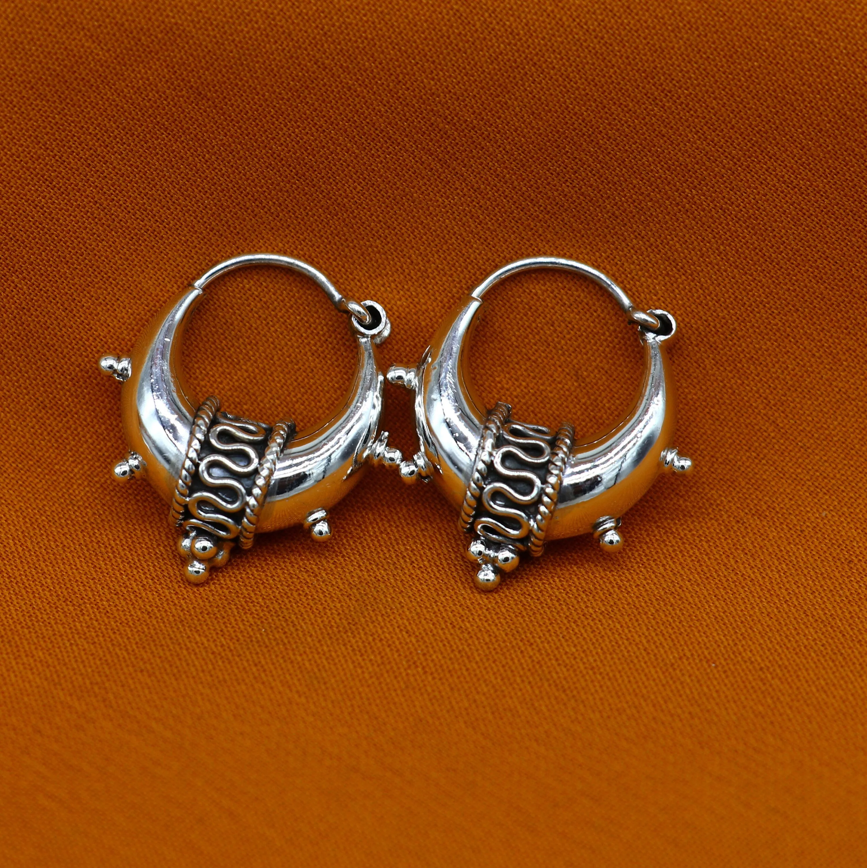 925 sterling silver plain shiny traditional cultural design elegant hoops earrings kundal tribal belly dance brides dainty jewelry s1157
