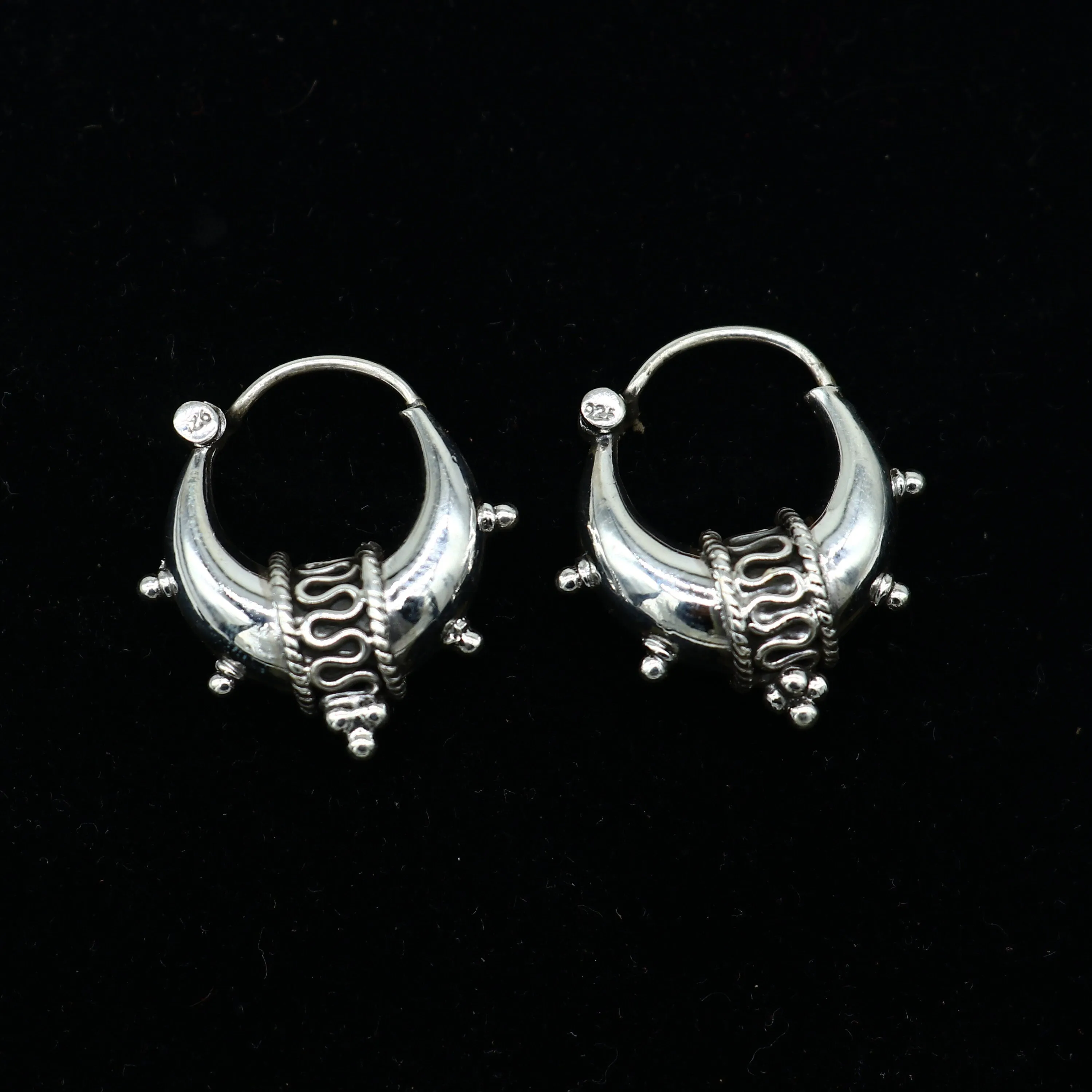 925 sterling silver plain shiny traditional cultural design elegant hoops earrings kundal tribal belly dance brides dainty jewelry s1157