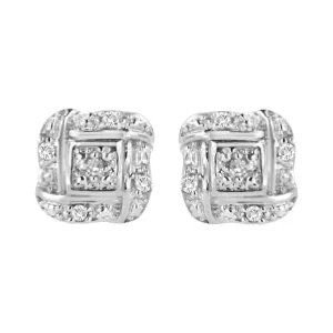 .925 Sterling Silver Round-Cut Diamond Accent Swirl Square Knot Stud Earrings
