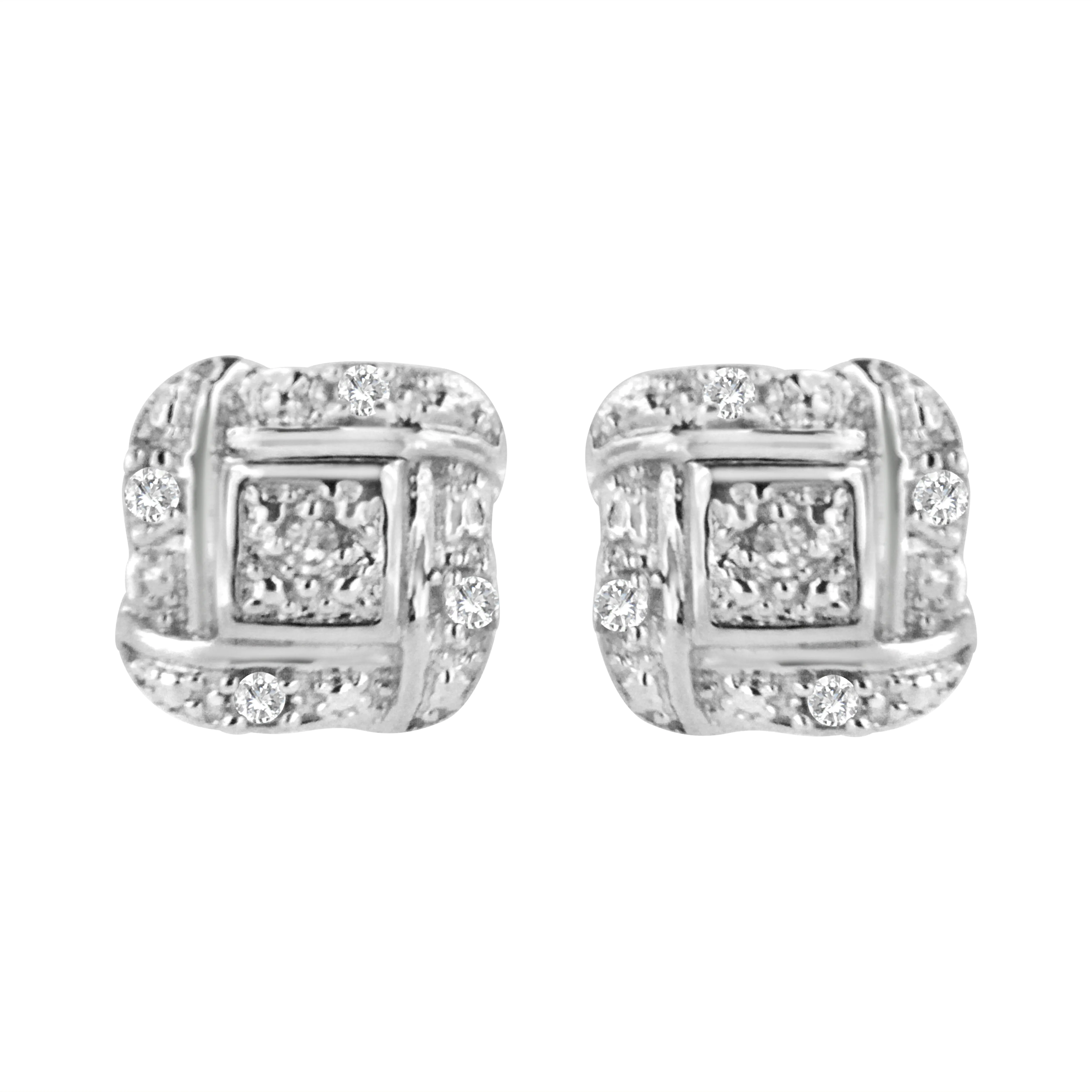 .925 Sterling Silver Round-Cut Diamond Accent Swirl Square Knot Stud Earrings