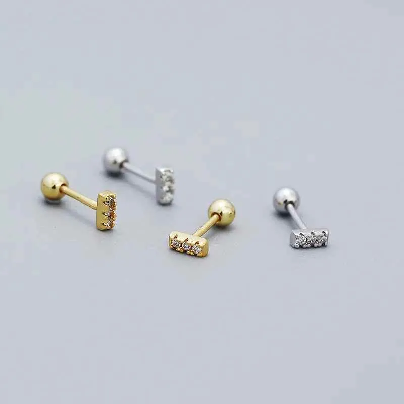 925 Sterling Silver Stud Earrings Charm Jewelry - Three Mini Zircon Stacked - YH0328