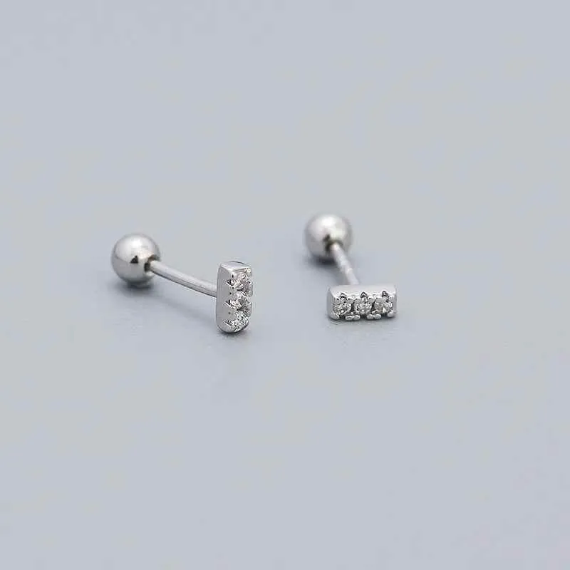 925 Sterling Silver Stud Earrings Charm Jewelry - Three Mini Zircon Stacked - YH0328