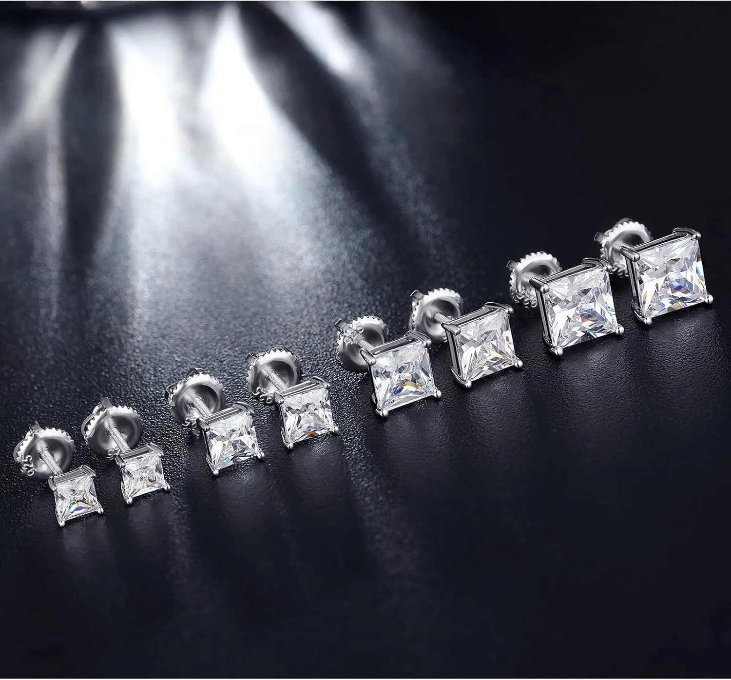 925 Sterling Silver Stud Earrings with Flat Screw Back, Round Cut/Square Cut Cubic Zirconia Hypoallergenic Stud Earrings for Women Men, Long & Thick Post, 4MM-8MM