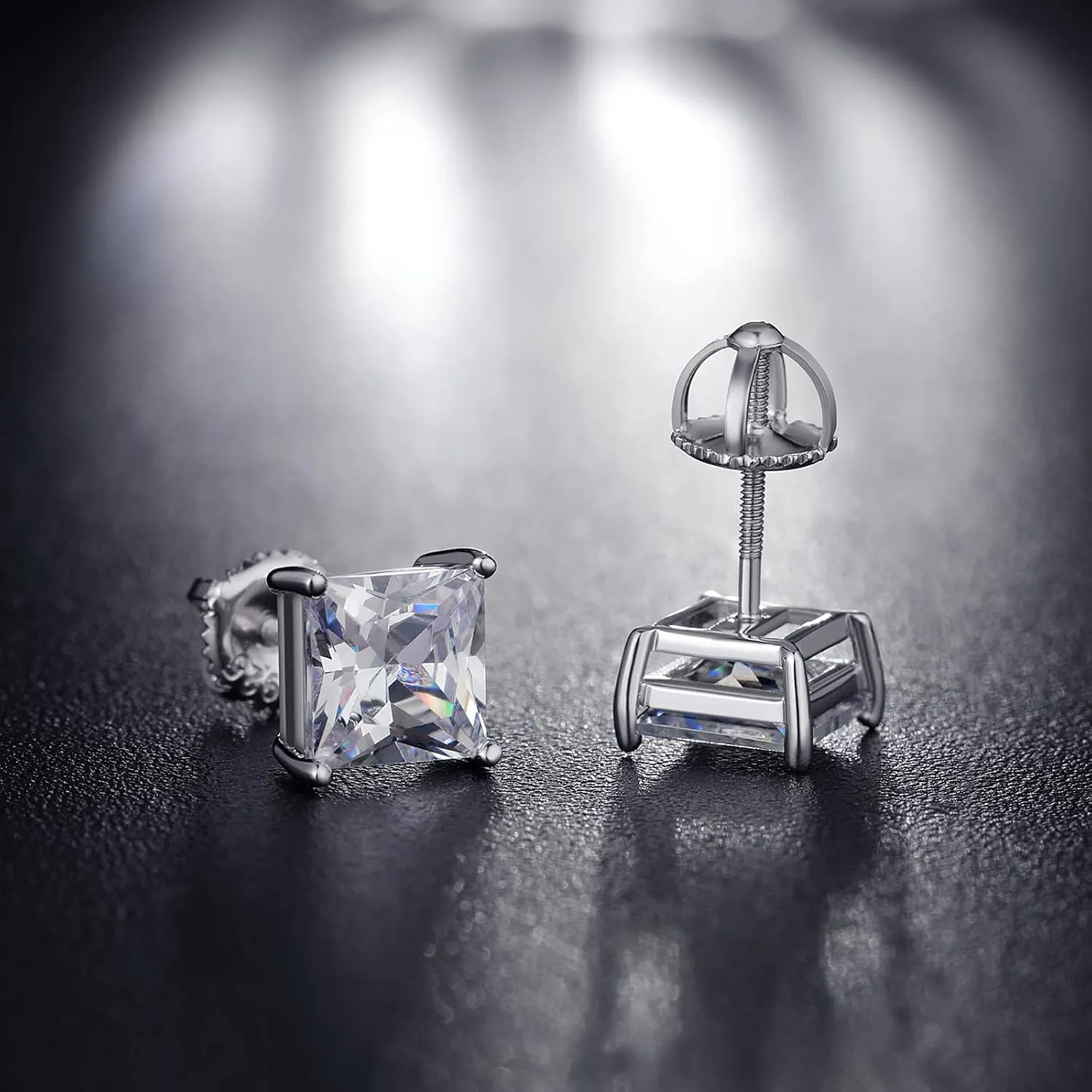925 Sterling Silver Stud Earrings with Flat Screw Back, Round Cut/Square Cut Cubic Zirconia Hypoallergenic Stud Earrings for Women Men, Long & Thick Post, 4MM-8MM