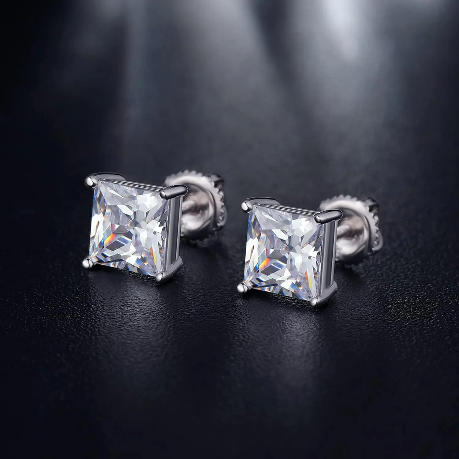 925 Sterling Silver Stud Earrings with Flat Screw Back, Round Cut/Square Cut Cubic Zirconia Hypoallergenic Stud Earrings for Women Men, Long & Thick Post, 4MM-8MM