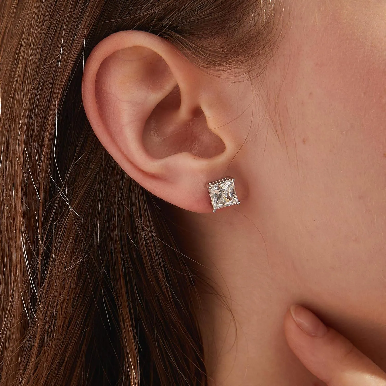 925 Sterling Silver Stud Earrings with Flat Screw Back, Round Cut/Square Cut Cubic Zirconia Hypoallergenic Stud Earrings for Women Men, Long & Thick Post, 4MM-8MM