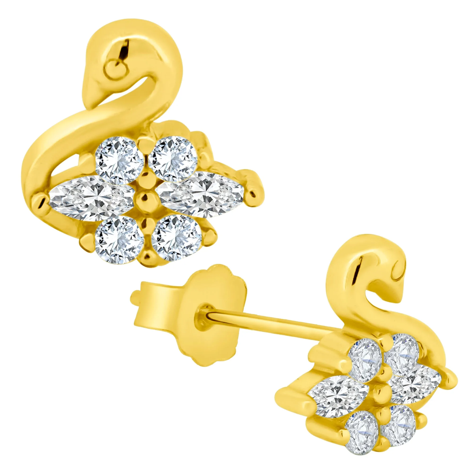 925 Sterling Silver Swan Design with Cubic Zirconia Earrings Stud Push Backing