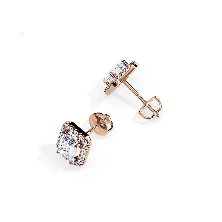 9ct Moissanite 1.0ct Emerald Halo Set Earrings