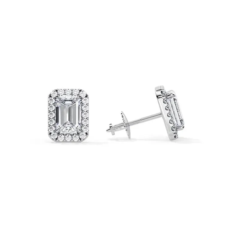 9ct Moissanite 1.0ct Emerald Halo Set Earrings