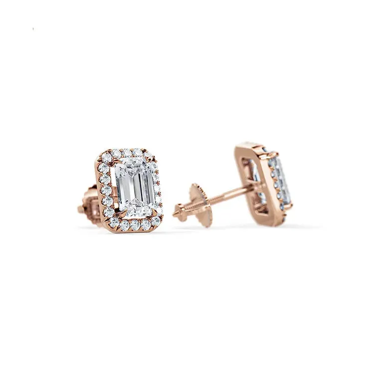 9ct Moissanite 1.0ct Emerald Halo Set Earrings