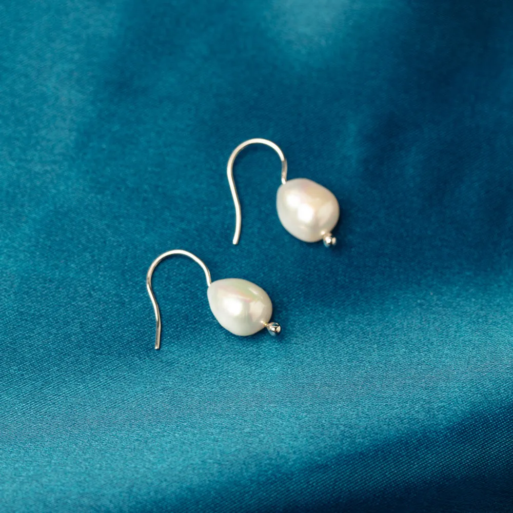 9ct White Gold Baroque Freshwater Pearl Drop Earrings