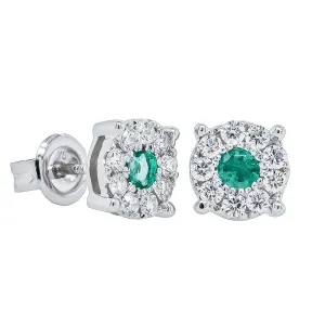 9ct White Gold Emerald & Diamond Galaxy Studs
