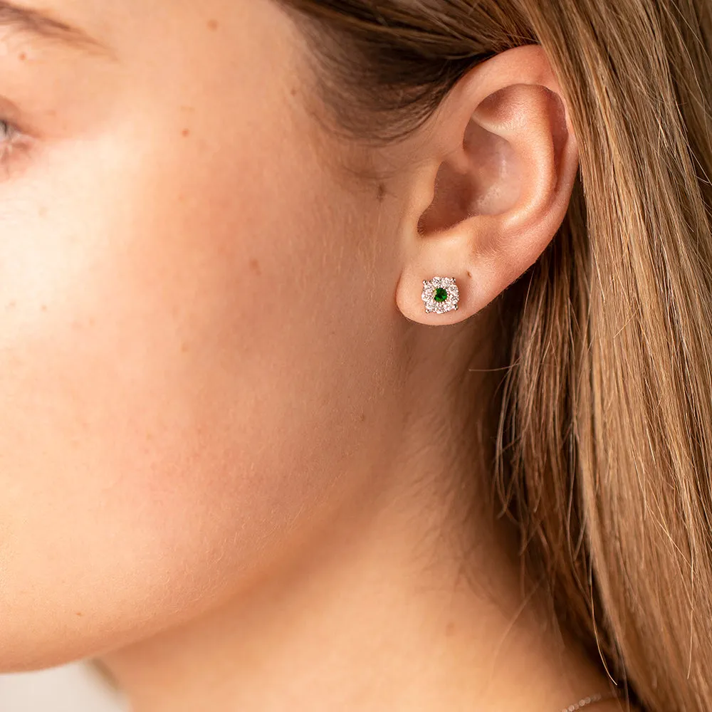 9ct White Gold Emerald & Diamond Galaxy Studs