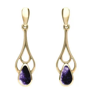 9ct Yellow Gold Blue John Pear Spoon Earrings