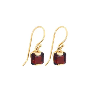9ct Yellow Gold Cushion Cut Garnet Drop Earrings