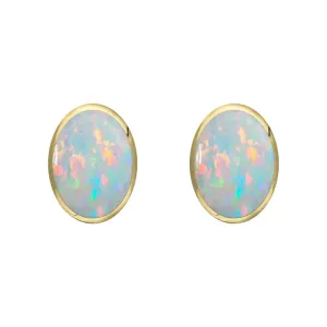 9ct Yellow Gold Opal 7 x 5mm Classic Small Oval Stud Earrings