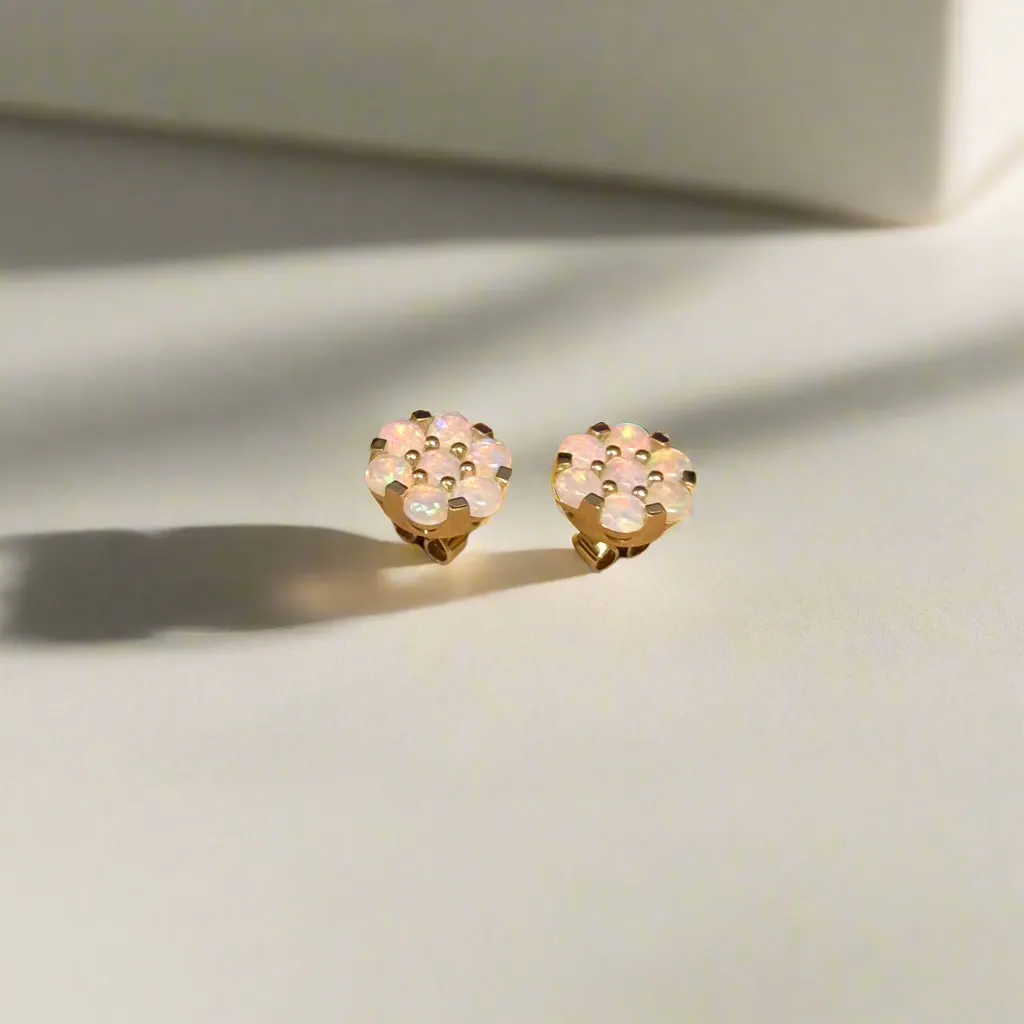 9ct Yellow Gold Opal Flower Cluster Stud Earrings