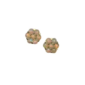 9ct Yellow Gold Opal Flower Cluster Stud Earrings