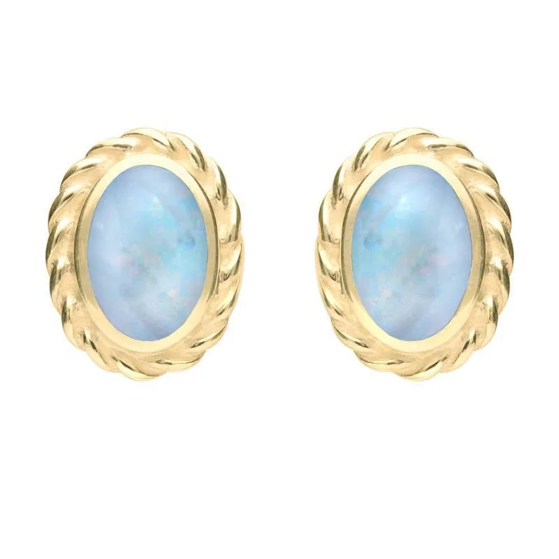 9ct Yellow Gold Opal Rope Edge Earrings