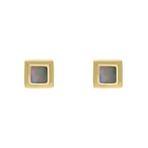 9ct Yellow Gold Opal Square Stone Set Stud Earrings